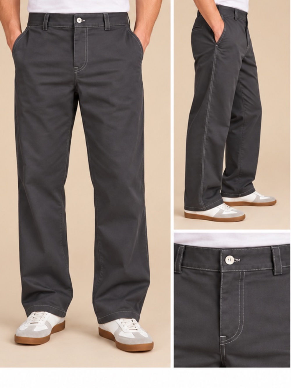 Men’s Charcoal Gray Straight Leg Pants W29 Contrast Stitching Custom Made NWOT